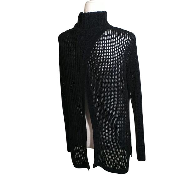 Elie Tahari Open Knit Sweater Women's Sz XS Black Sheer Spilt  Back Pullover Top - Picture 11 of 15